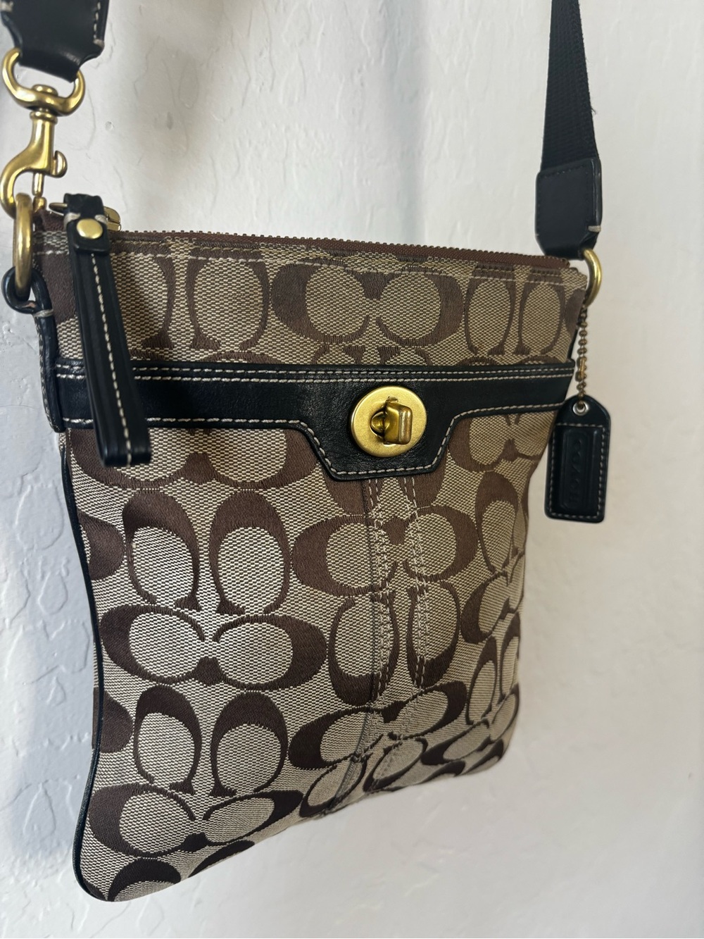 Coach Brown Signature Canvas Crossbody with Black Trim - Picture 10 of 12